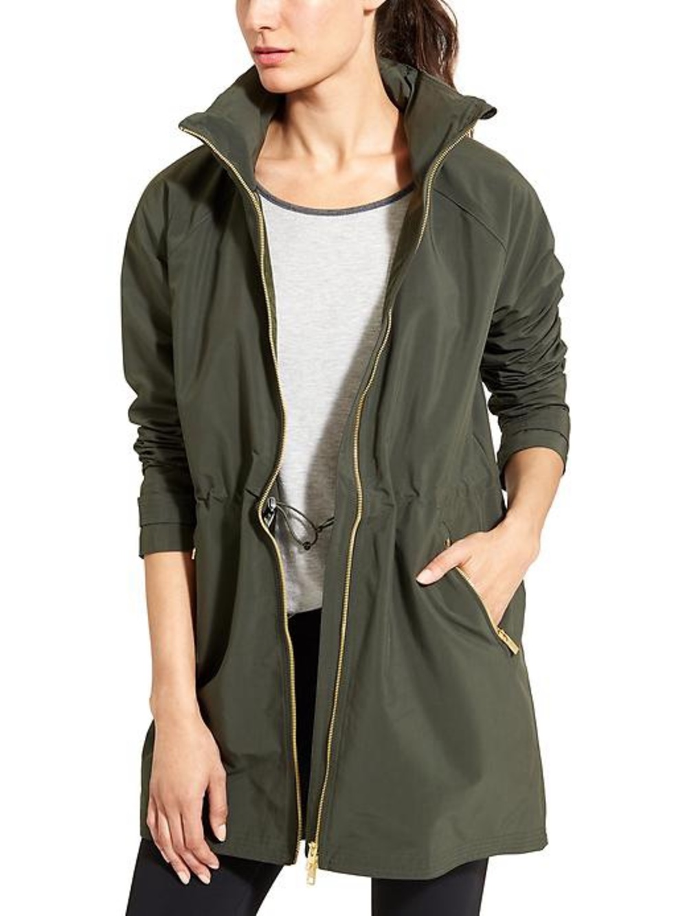 ATHLETA Misty Rain Hood Water resistant Jacket  Athleisure Ancient Forest 14/16